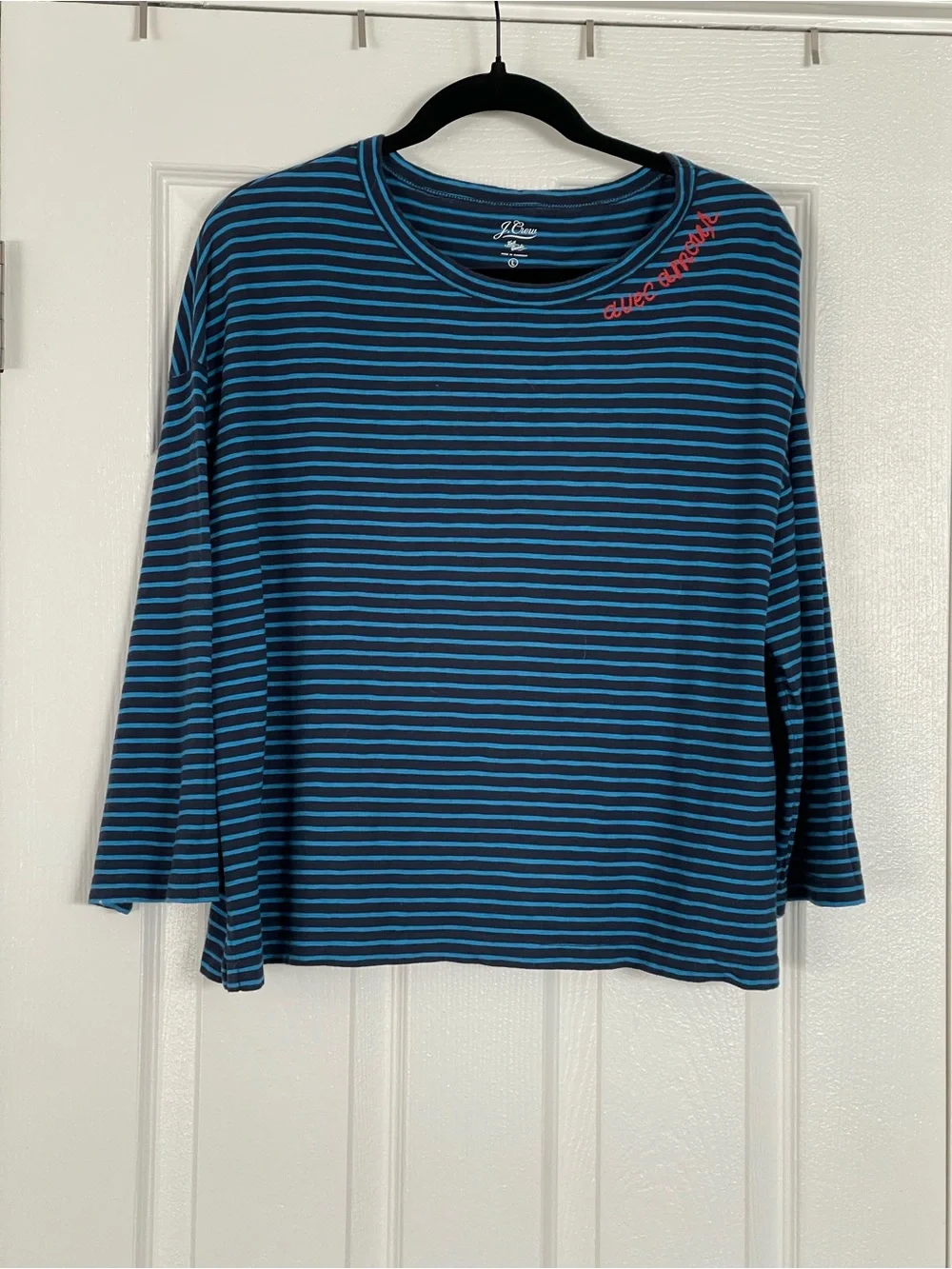 J. Crew Navy and Teal Striped Long-Sleeve Tee